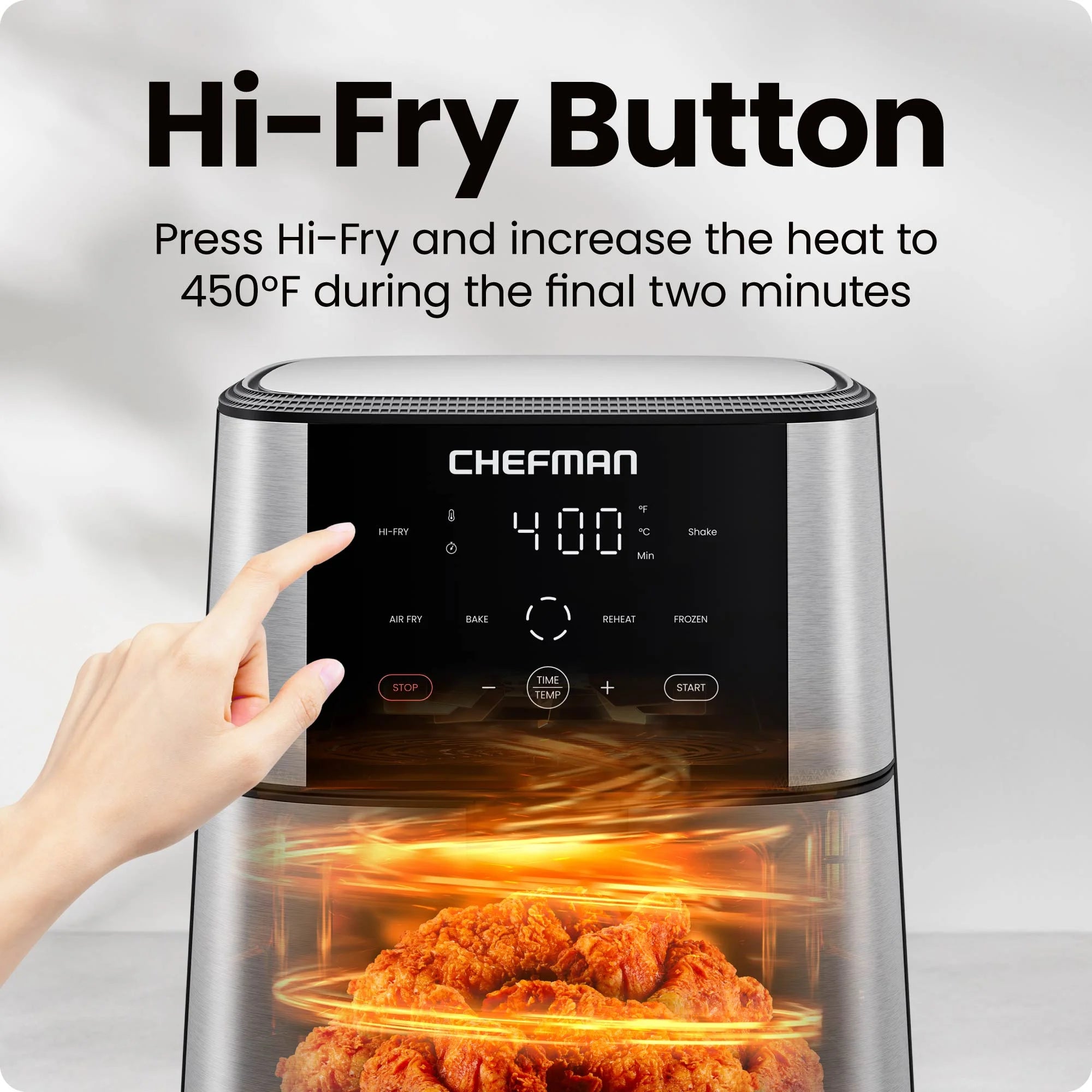 Chefman 6 Qt. Air Fryer 4 Functions w/ Touch Controls, HI-FRY Button, Stainless Steel
