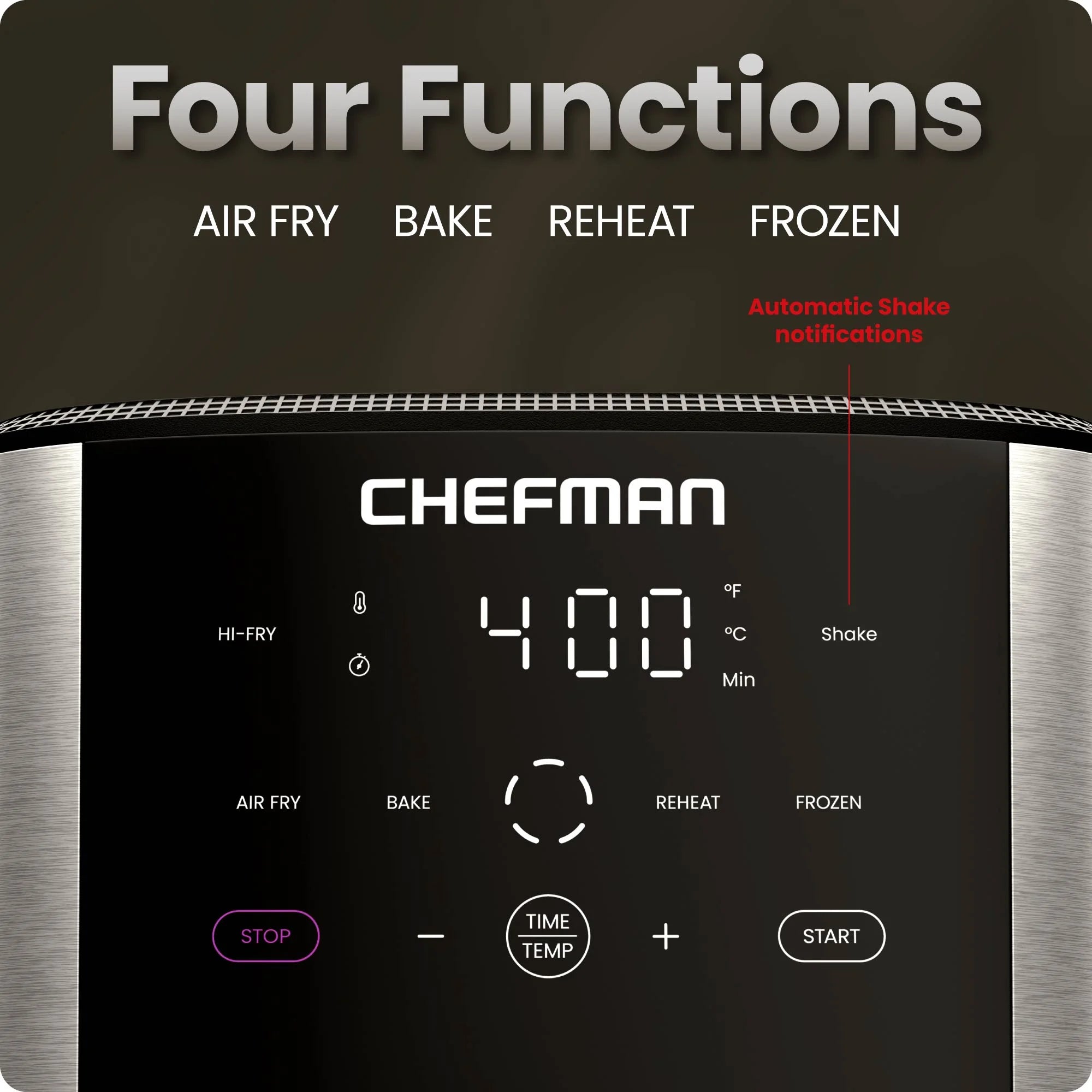 Chefman 6 Qt. Air Fryer 4 Functions w/ Touch Controls, HI-FRY Button, Stainless Steel