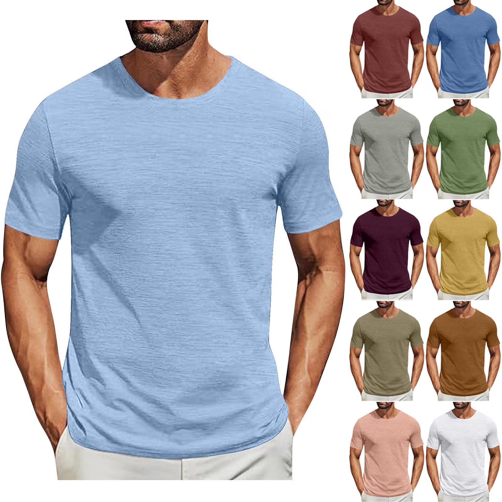 Horkkom T Shirts for Man Crew Neck Casual Shirts Classic Plain Tee Shirts Summer Basic Workout Gym Shirts Short Sleeve Soft Cotton T-Shirts