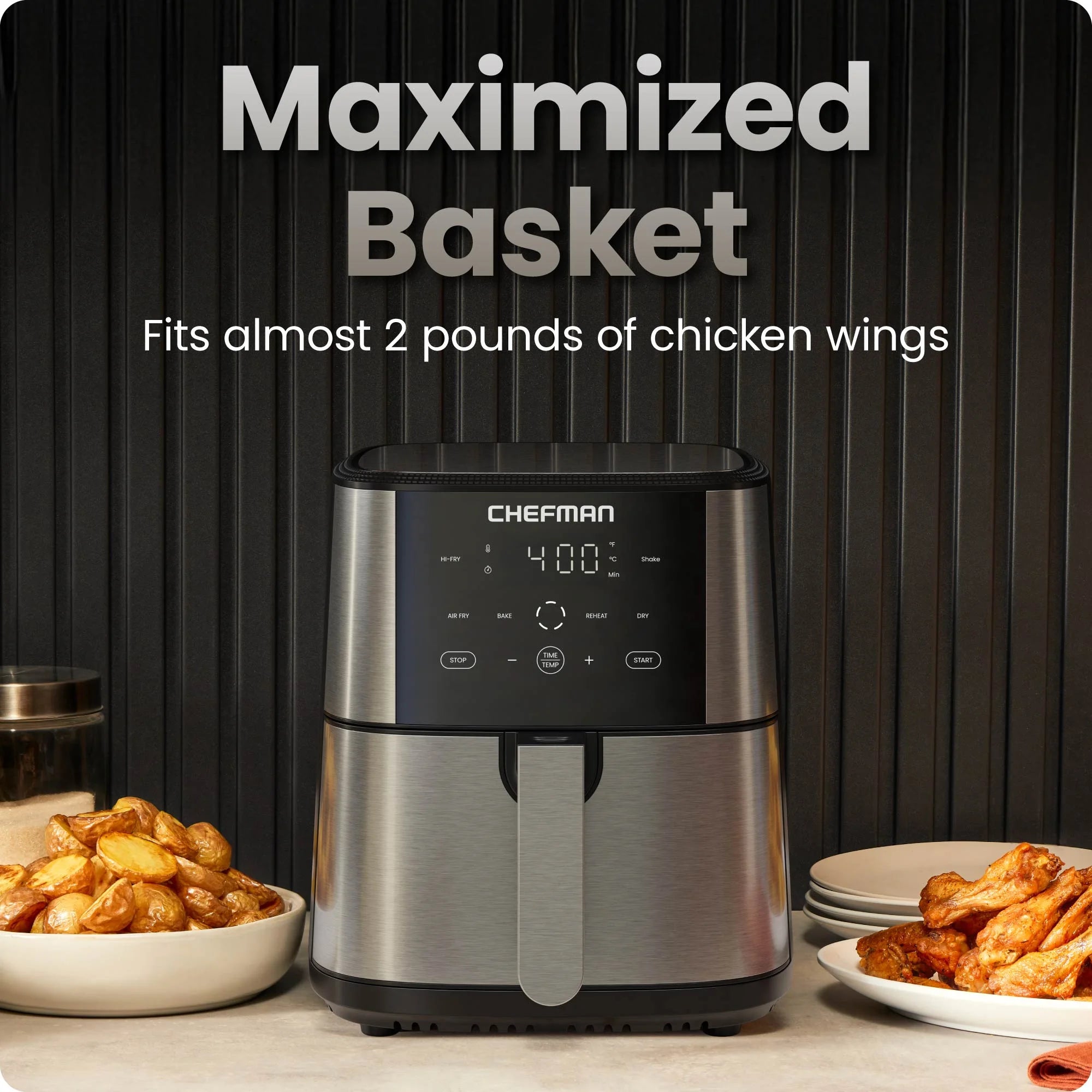Chefman 6 Qt. Air Fryer 4 Functions w/ Touch Controls, HI-FRY Button, Stainless Steel